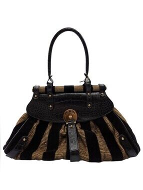 Fendi Black and Brown Striped Top-Handle Shoulder Bag
